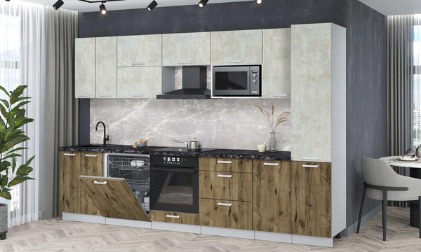 Изображение товара Кухонный гарнитур Интерлиния Мила Лайт 3.2-ПМ2 (бетон лайт/дуб веллингтон/кастилло темный)