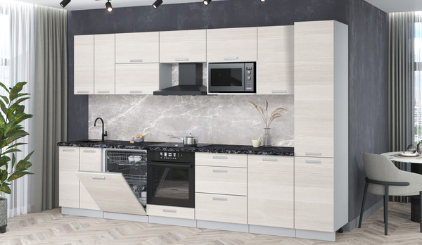 Изображение товара Кухонный гарнитур Интерлиния Мила Лайт 3.3-ПМ2 (вудлайн кремовый/вудлайн кремовый/кастилло темный)