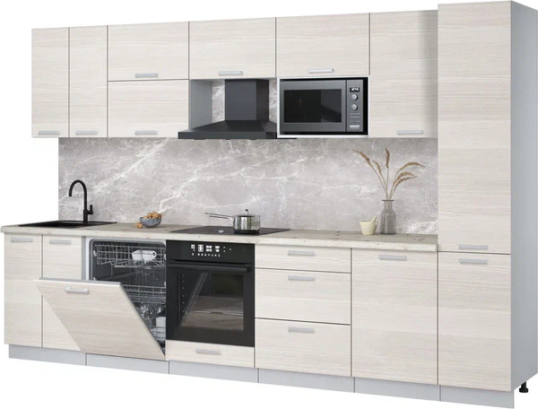 Изображение товара Кухонный гарнитур Интерлиния Мила Лайт 3.3-ПМ2 (вудлайн кремовый/вудлайн кремовый/бискайская сосна)