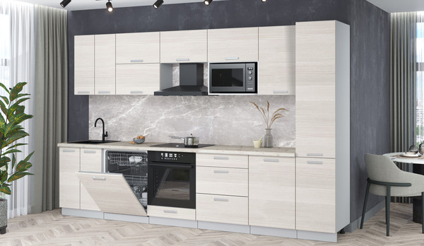 Изображение товара Кухонный гарнитур Интерлиния Мила Лайт 3.3-ПМ2 (вудлайн кремовый/вудлайн кремовый/бискайская сосна)