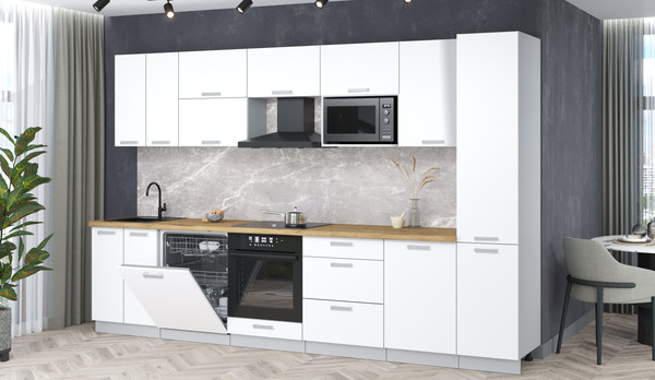 Изображение товара Кухонный гарнитур Интерлиния Мила Лайт 3.3-ПМ2 (белый платинум/белый платинум/дуб бунратти)