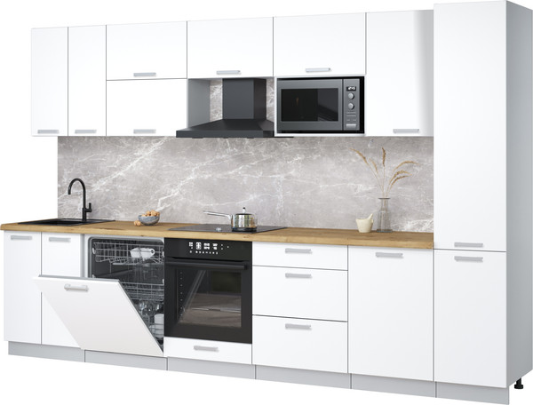 Изображение товара Кухонный гарнитур Интерлиния Мила Лайт 3.3-ПМ2 (белый платинум/белый платинум/дуб бунратти)