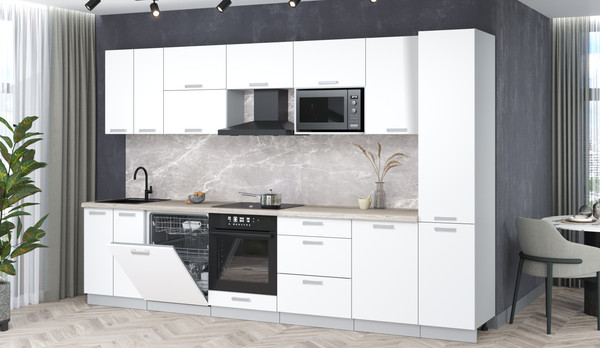 Изображение товара Кухонный гарнитур Интерлиния Мила Лайт 3.3-ПМ2 (белый платинум/белый платинум/травертин серый)