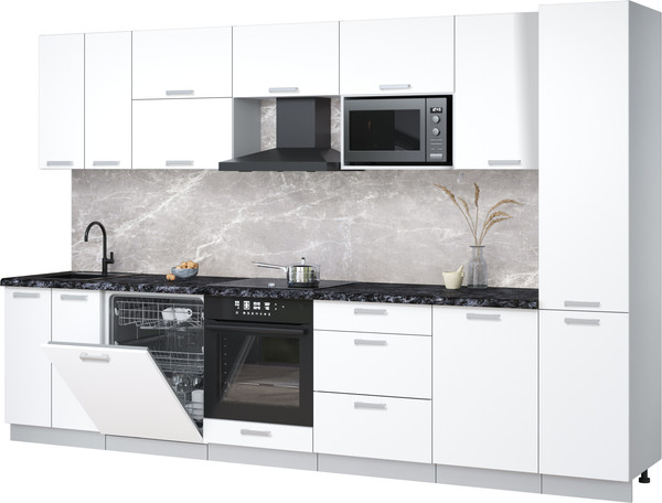 Изображение товара Кухонный гарнитур Интерлиния Мила Лайт 3.3-ПМ2 (белый платинум/белый платинум/кастилло темный)