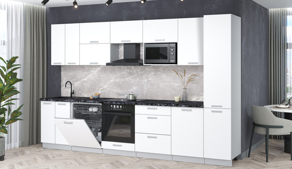 Изображение товара Кухонный гарнитур Интерлиния Мила Лайт 3.3-ПМ2 (белый платинум/белый платинум/кастилло темный)