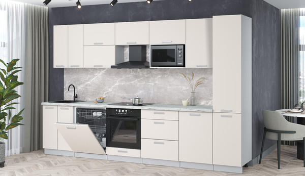 Изображение товара Кухонный гарнитур Интерлиния Мила Лайт 3.3-ПМ2 (персидский жемчуг/персидский жемчуг/серый каспий)