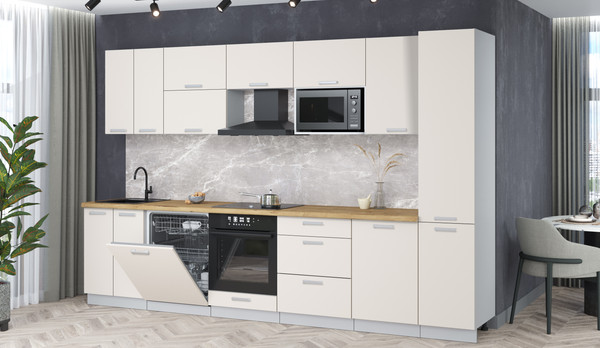 Изображение товара Кухонный гарнитур Интерлиния Мила Лайт 3.3-ПМ2 (персидский жемчуг/персидский жемчуг/дуб бунратти)