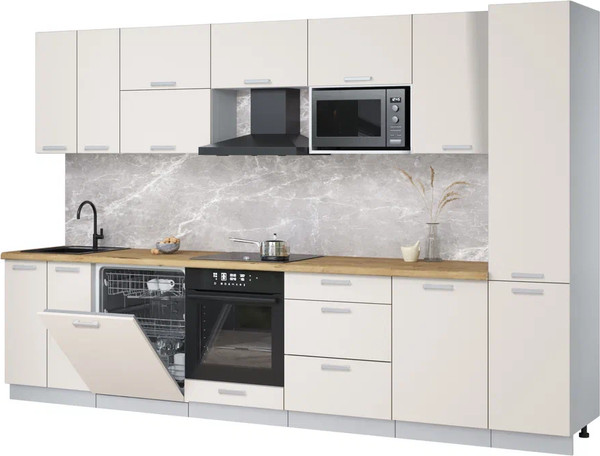 Изображение товара Кухонный гарнитур Интерлиния Мила Лайт 3.3-ПМ2 (персидский жемчуг/персидский жемчуг/дуб бунратти)