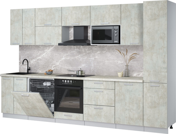 Изображение товара Кухонный гарнитур Интерлиния Мила Лайт 3.3-ПМ2 (бетон лайт/бетон лайт/опал светлый)