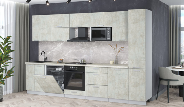 Изображение товара Кухонный гарнитур Интерлиния Мила Лайт 3.3-ПМ2 (бетон лайт/бетон лайт/опал светлый)