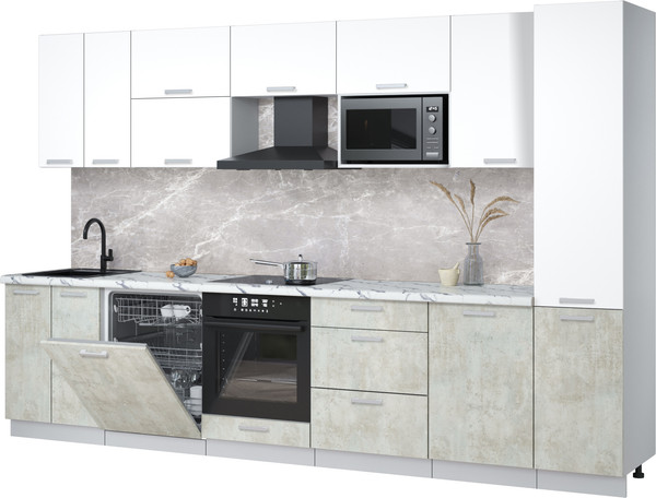 Изображение товара Кухонный гарнитур Интерлиния Мила Лайт 3.3-ПМ2 (белый платинум/бетон лайт/белый гранит)