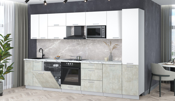 Изображение товара Кухонный гарнитур Интерлиния Мила Лайт 3.3-ПМ2 (белый платинум/бетон лайт/белый гранит)