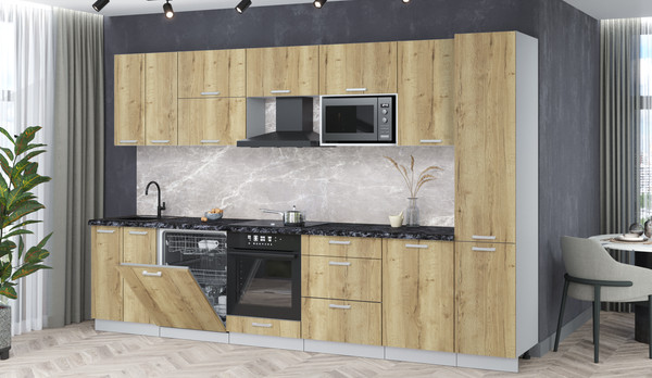 Изображение товара Кухонный гарнитур Интерлиния Мила Лайт 3.3-ПМ2 (дуб золотой/дуб золотой/кастилло темный)