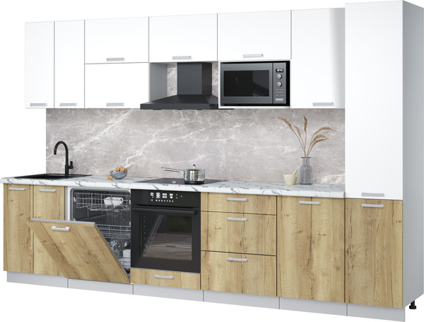 Изображение товара Кухонный гарнитур Интерлиния Мила Лайт 3.3-ПМ2 (белый платинум/дуб золотой/белый гранит)