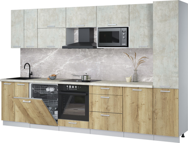 Изображение товара Кухонный гарнитур Интерлиния Мила Лайт 3.3-ПМ2 (бетон лайт/дуб золотой/опал светлый)