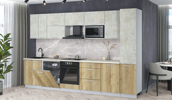 Изображение товара Кухонный гарнитур Интерлиния Мила Лайт 3.3-ПМ2 (бетон лайт/дуб золотой/опал светлый)