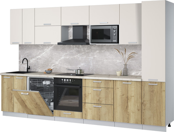 Изображение товара Кухонный гарнитур Интерлиния Мила Лайт 3.3-ПМ2 (персидский жемчуг/дуб золотой/бискайская сосна)