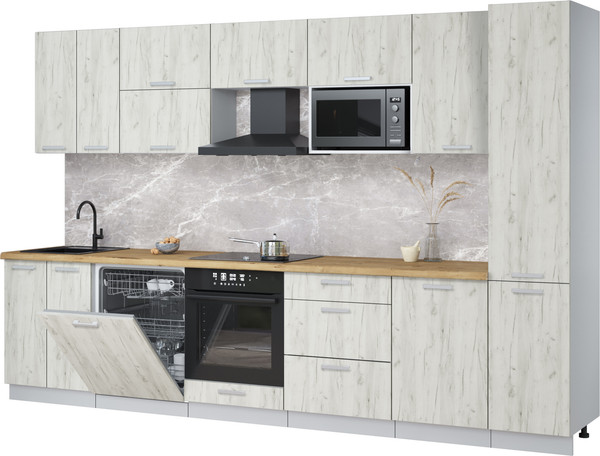 Изображение товара Кухонный гарнитур Интерлиния Мила Лайт 3.3-ПМ2 (дуб белый/дуб белый/дуб бунратти)