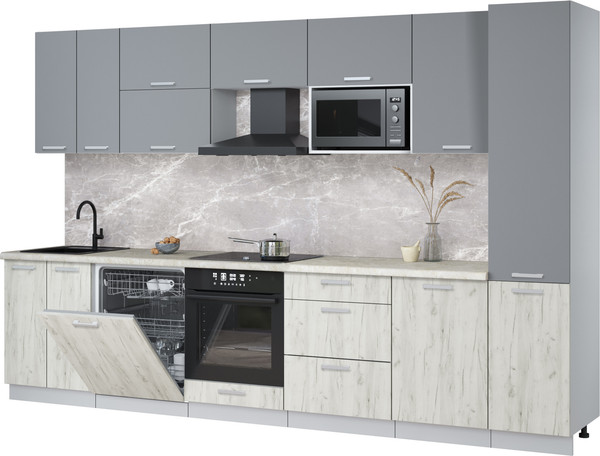 Изображение товара Кухонный гарнитур Интерлиния Мила Лайт 3.3-ПМ2 (серебро/дуб белый/опал светлый)