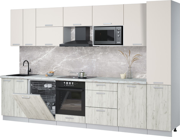 Изображение товара Кухонный гарнитур Интерлиния Мила Лайт 3.3-ПМ2 (персидский жемчуг/дуб белый/серый каспий)