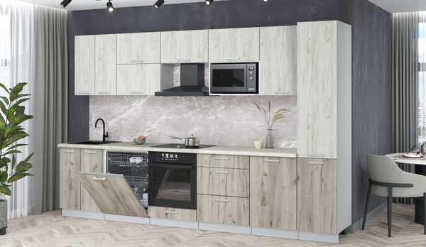 Изображение товара Кухонный гарнитур Интерлиния Мила Лайт 3.3-ПМ2 (дуб белый/дуб серый/опал светлый)