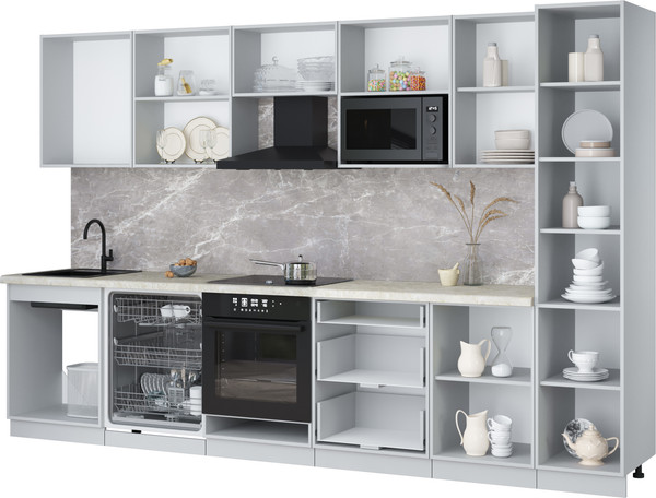 Изображение товара Кухонный гарнитур Интерлиния Мила Лайт 3.3-ПМ2 (дуб белый/дуб серый/опал светлый)