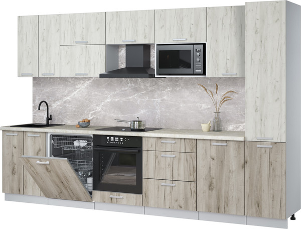 Изображение товара Кухонный гарнитур Интерлиния Мила Лайт 3.3-ПМ2 (дуб белый/дуб серый/опал светлый)