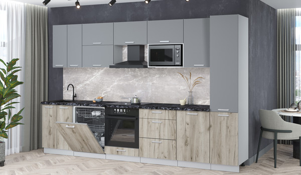 Изображение товара Кухонный гарнитур Интерлиния Мила Лайт 3.3-ПМ2 (серебро/дуб серый/кастилло темный)