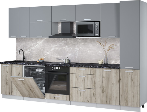 Изображение товара Кухонный гарнитур Интерлиния Мила Лайт 3.3-ПМ2 (серебро/дуб серый/кастилло темный)