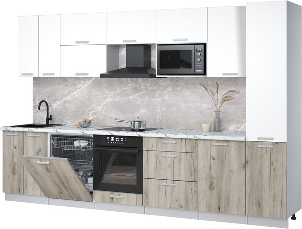 Изображение товара Кухонный гарнитур Интерлиния Мила Лайт 3.3-ПМ2 (белый платинум/дуб серый/белый гранит)