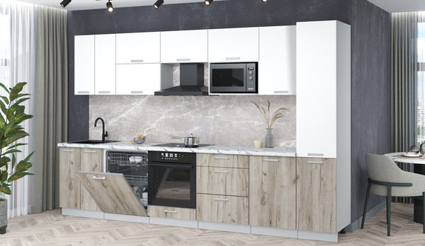 Изображение товара Кухонный гарнитур Интерлиния Мила Лайт 3.3-ПМ2 (белый платинум/дуб серый/белый гранит)