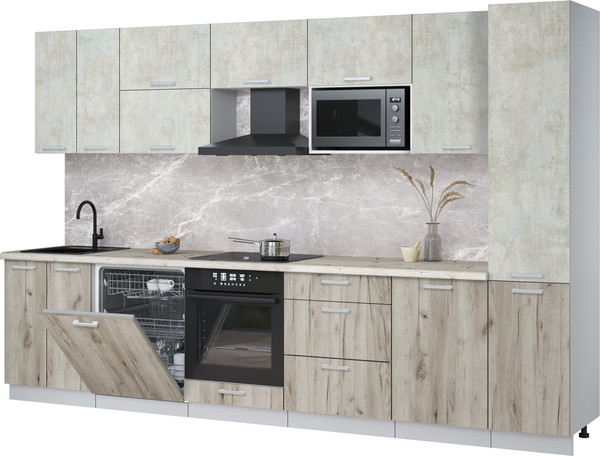Изображение товара Кухонный гарнитур Интерлиния Мила Лайт 3.3-ПМ2 (бетон лайт/дуб серый/бискайская сосна)