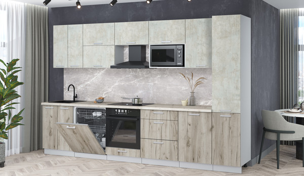 Изображение товара Кухонный гарнитур Интерлиния Мила Лайт 3.3-ПМ2 (бетон лайт/дуб серый/бискайская сосна)