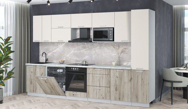 Изображение товара Кухонный гарнитур Интерлиния Мила Лайт 3.3-ПМ2 (персидский жемчуг/дуб серый/серый каспий)