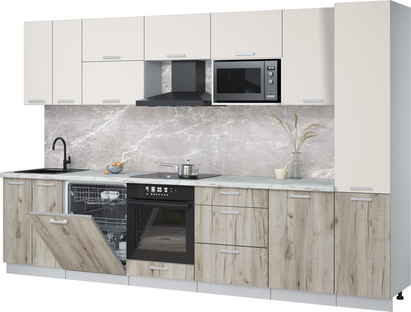 Изображение товара Кухонный гарнитур Интерлиния Мила Лайт 3.3-ПМ2 (персидский жемчуг/дуб серый/серый каспий)