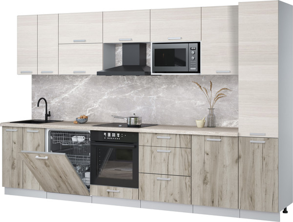 Изображение товара Кухонный гарнитур Интерлиния Мила Лайт 3.3-ПМ2 (вудлайн кремовый/дуб серый/травертин серый)