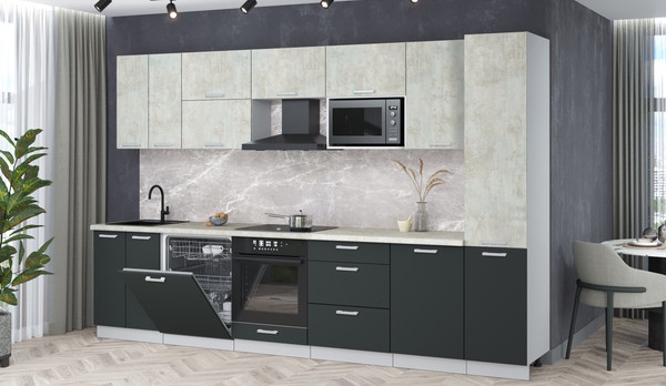 Изображение товара Кухонный гарнитур Интерлиния Мила Лайт 3.3-ПМ2 (бетон лайт/антрацит/опал светлый)