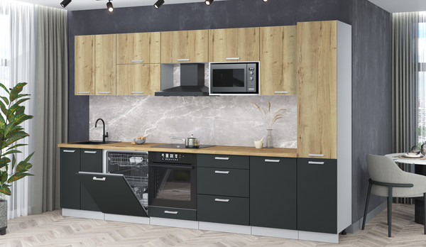 Изображение товара Кухонный гарнитур Интерлиния Мила Лайт 3.3-ПМ2 (дуб золотой/антрацит/дуб бунратти)