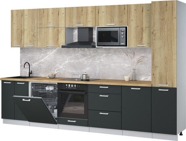 Изображение товара Кухонный гарнитур Интерлиния Мила Лайт 3.3-ПМ2 (дуб золотой/антрацит/дуб бунратти)