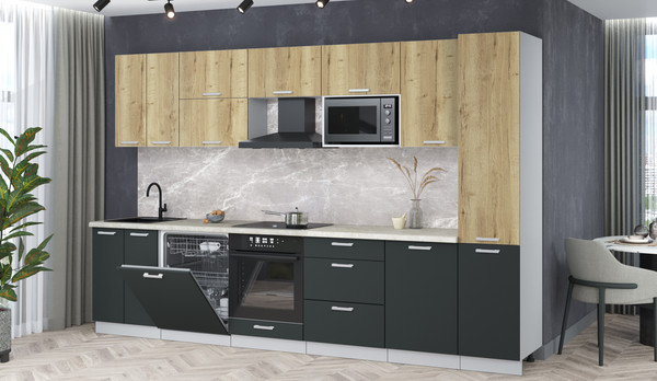 Изображение товара Кухонный гарнитур Интерлиния Мила Лайт 3.3-ПМ2 (дуб золотой/антрацит/опал светлый)