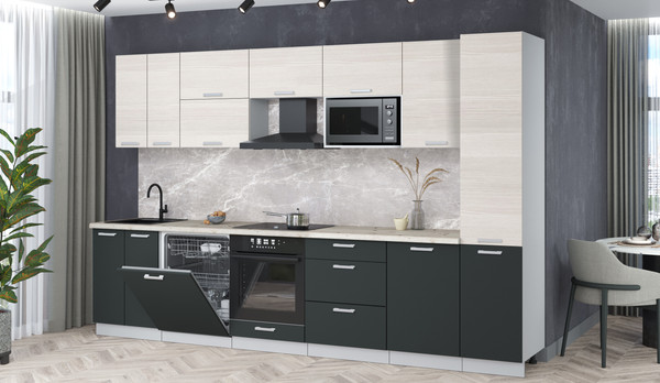 Изображение товара Кухонный гарнитур Интерлиния Мила Лайт 3.3-ПМ2 (вудлайн кремовый/антрацит/бискайская сосна)