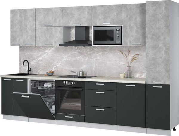 Изображение товара Кухонный гарнитур Интерлиния Мила Лайт 3.3-ПМ2 (бетон/антрацит/опал светлый)