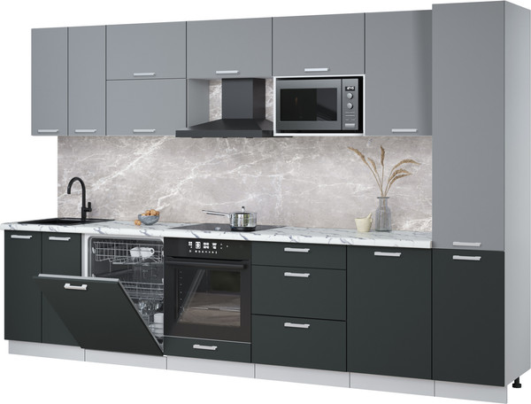 Изображение товара Кухонный гарнитур Интерлиния Мила Лайт 3.3-ПМ2 (серебро/антрацит/белый гранит)