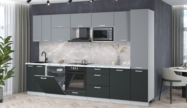 Изображение товара Кухонный гарнитур Интерлиния Мила Лайт 3.3-ПМ2 (серебро/антрацит/белый гранит)