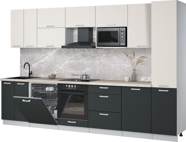 Изображение товара Кухонный гарнитур Интерлиния Мила Лайт 3.3-ПМ2 (персидский жемчуг/антрацит/травертин серый)