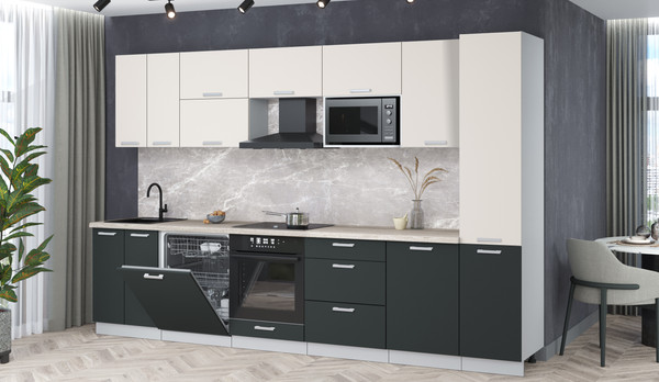 Изображение товара Кухонный гарнитур Интерлиния Мила Лайт 3.3-ПМ2 (персидский жемчуг/антрацит/травертин серый)