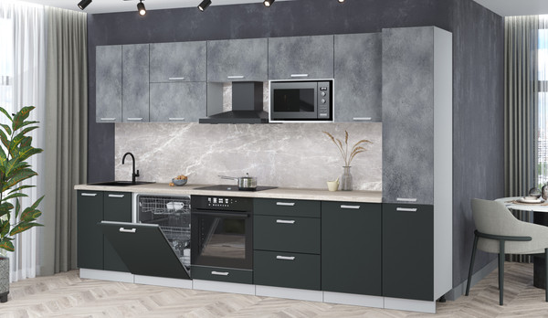 Изображение товара Кухонный гарнитур Интерлиния Мила Лайт 3.3-ПМ2 (бетон портленд/антрацит/травертин серый)