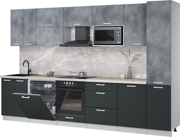 Изображение товара Кухонный гарнитур Интерлиния Мила Лайт 3.3-ПМ2 (бетон портленд/антрацит/травертин серый)