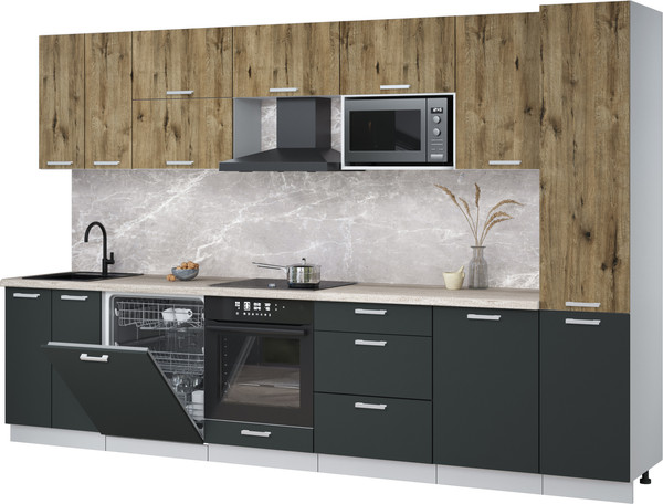 Изображение товара Кухонный гарнитур Интерлиния Мила Лайт 3.3-ПМ2 (дуб веллингтон/антрацит/травертин серый)