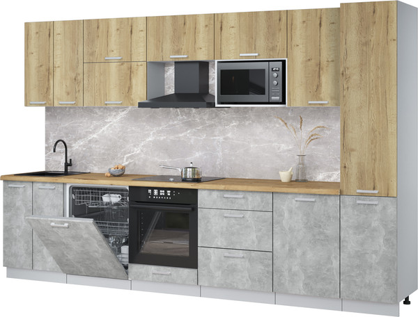 Изображение товара Кухонный гарнитур Интерлиния Мила Лайт 3.3-ПМ2 (дуб золотой/бетон/дуб бунратти)